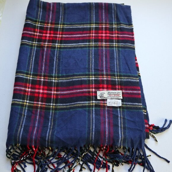 Italy Design | Multi Colored Plaid Cashmere Feel Fringed Wide  Scarf Wrap Unisex - Picture 1 of 8